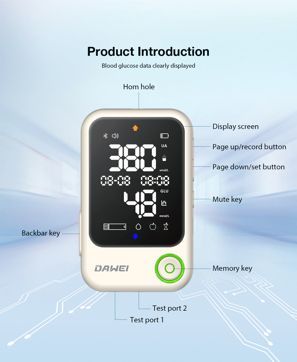 2-in-1 Blood Glucose & Uric Acid Meter for Home Testing | Dawei