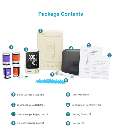 2-in-1 Blood Glucose & Uric Acid Meter for Home Testing | Dawei