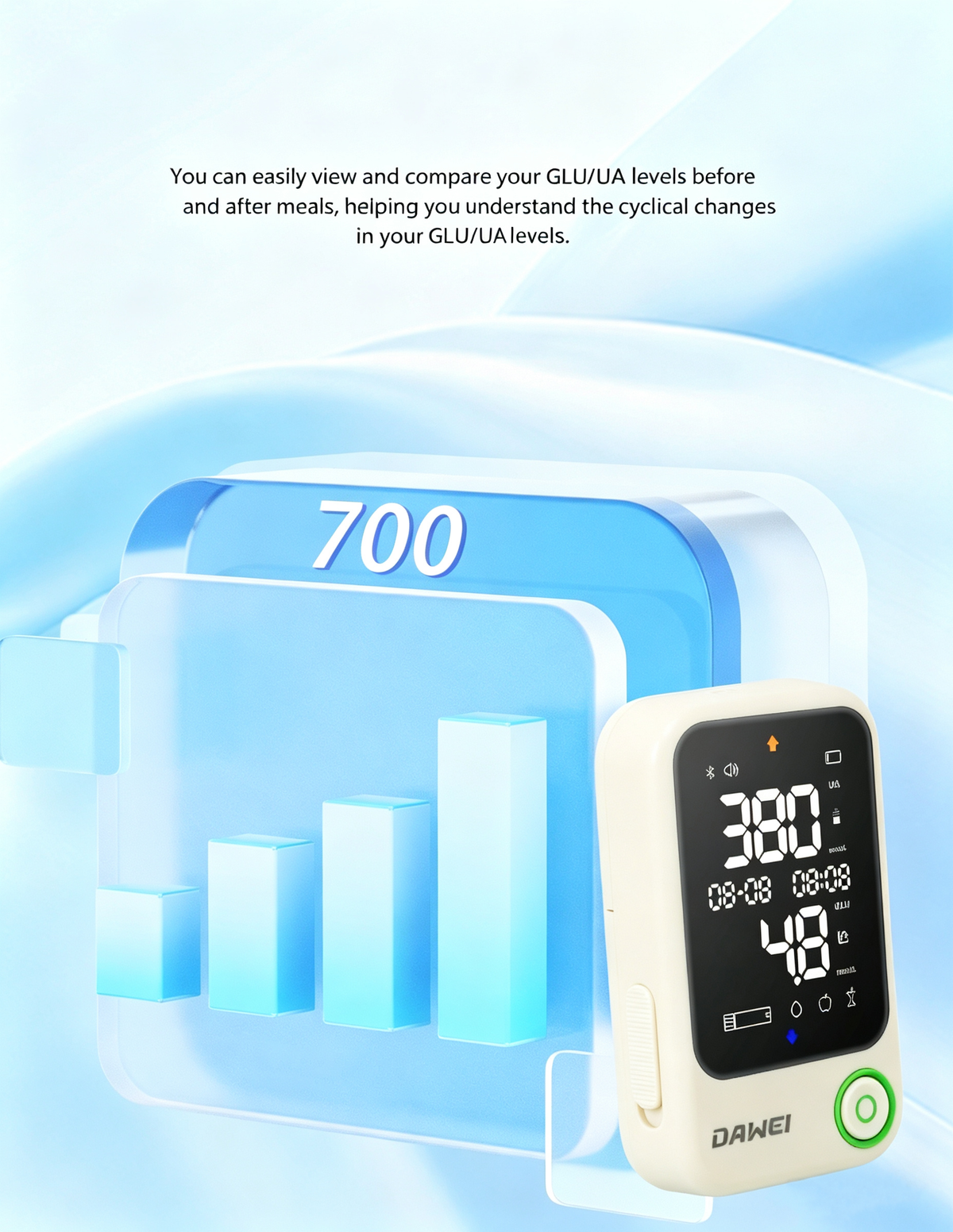 2-in-1 Blood Glucose & Uric Acid Meter for Home Testing | Dawei