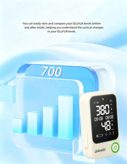 2-in-1 Blood Glucose & Uric Acid Meter for Home Testing | Dawei