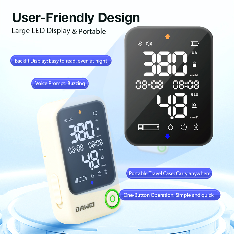 2-in-1 Blood Glucose & Uric Acid Meter for Home Testing | Dawei