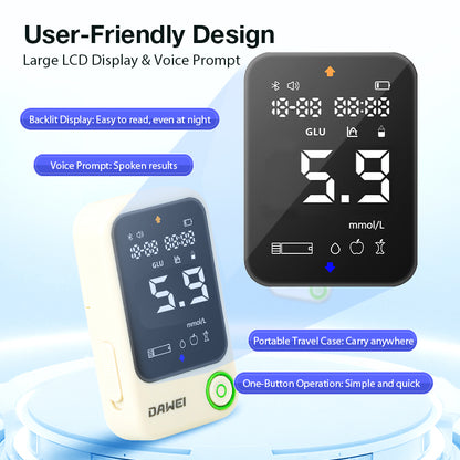 Digital blood sugar monitor with large screen and voice prompt