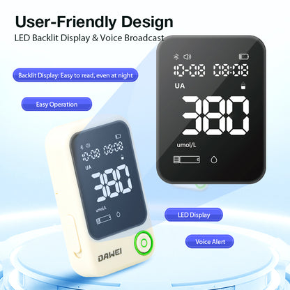Smart uric acid meter with large display and voice guidance
