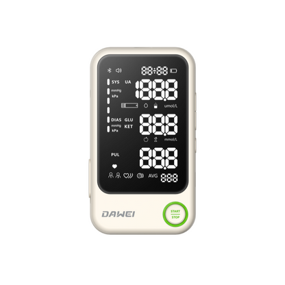 Smart 4-in-1 Health Monitor for Glucose, Ketone, Uric Acid & Blood Pressure | Dawei