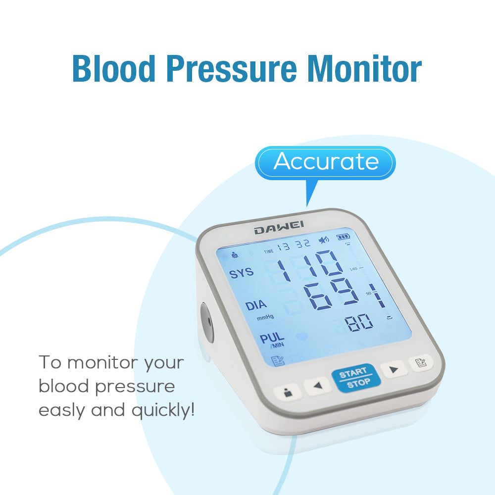 Upper Arm Blood Pressure Monitor BP Machine with Large Cuff 22-42cm for Home Use | DAWEI